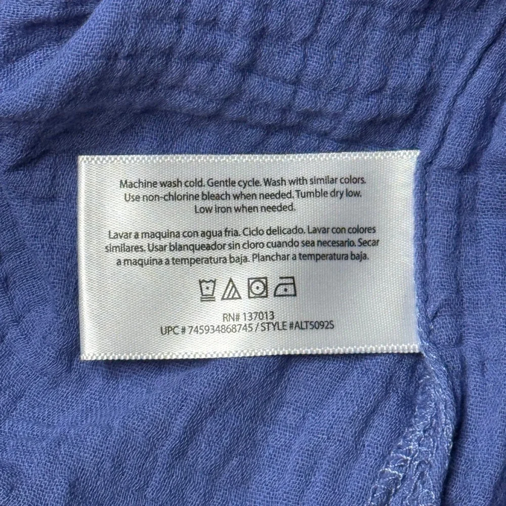 Three Dots Periwinkle Blue Cotton Gauze V-Neck Flutter Sleeve Top ALT5092S XS